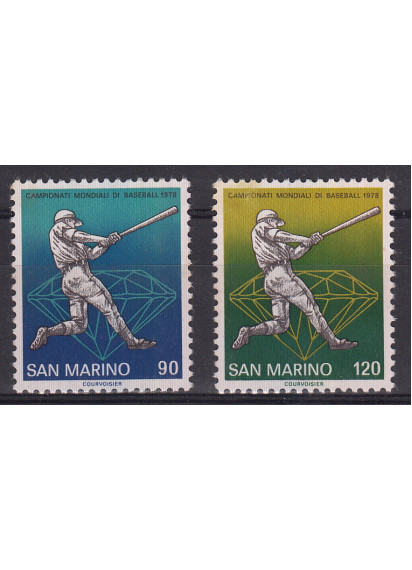 1978 San Marino campionati Mondiali Baseball 2 valori nuovi Sassone 1002-3